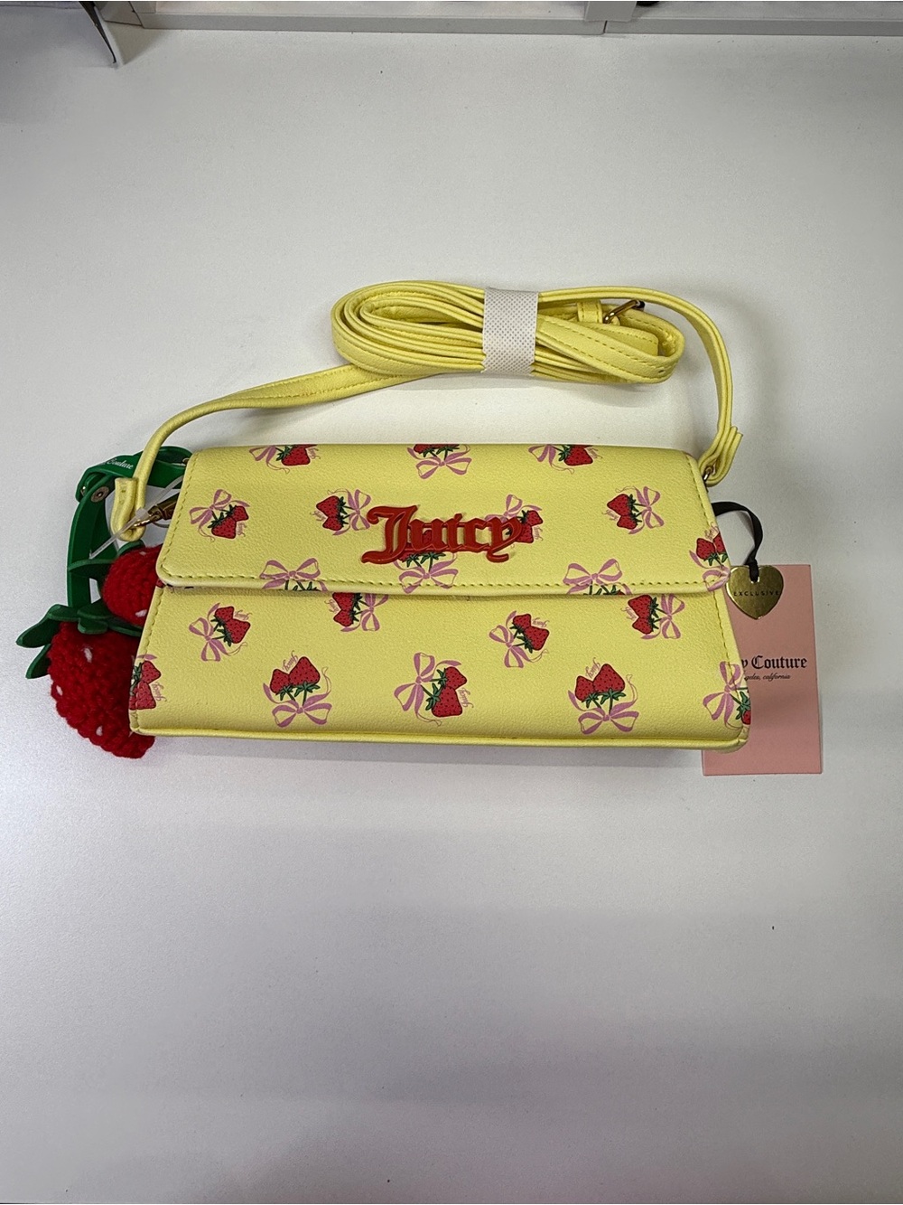 Juicy Couture Yellow Strawberry Print Crossbody with Red Logo